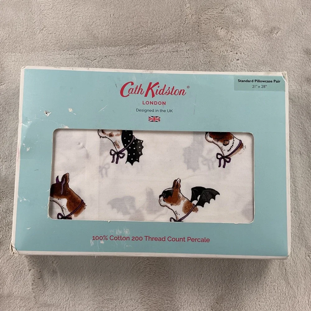 Cath Kidston Spooky Dogs Standard Pillowcase Pair 100% Cotton Halloween Frenchie